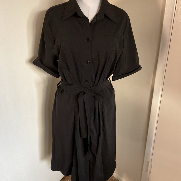 Blue Leopard Dresses & Skirts - Blue Leopard Black Shirt Dress 2X Plus Size Midi Button Front Short Sleeve